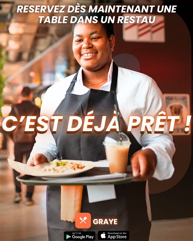 Affiche Graye : une serveuse apporte un plateau, « c'est déjà prêt »